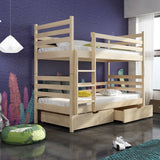 Single (3ft) Solid Pine Bunk Bed with 2 Under Bed Storage Drawers Pine