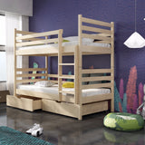 Single (3ft) Solid Pine Bunk Bed with 2 Under Bed Storage Drawers Pine Foam Mattresses