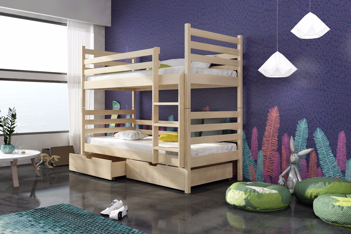 Single (3ft) Solid Pine Bunk Bed with 2 Under Bed Storage Drawers Pine Foam Mattresses