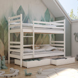 Single (3ft) Solid Pine Bunk Bed with 2 Under Bed Storage Drawers White Matt
