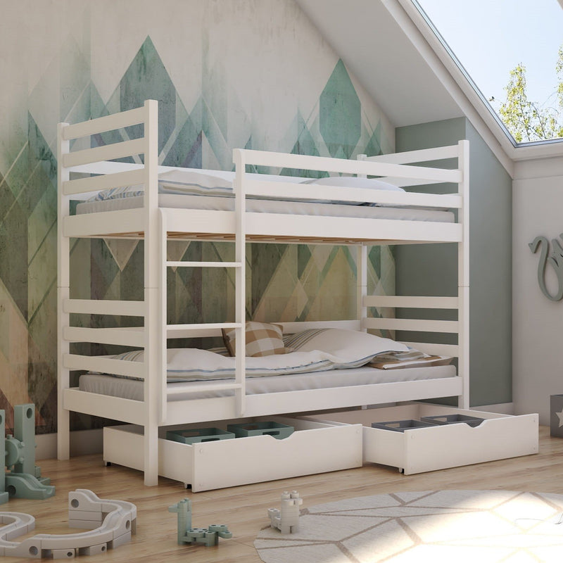 Nemo Single (3ft) Solid Pine Bunk Bed with 2 Under Bed Storage Drawers