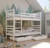 Single (3ft) Solid Pine Bunk Bed with 2 Under Bed Storage Drawers White Matt