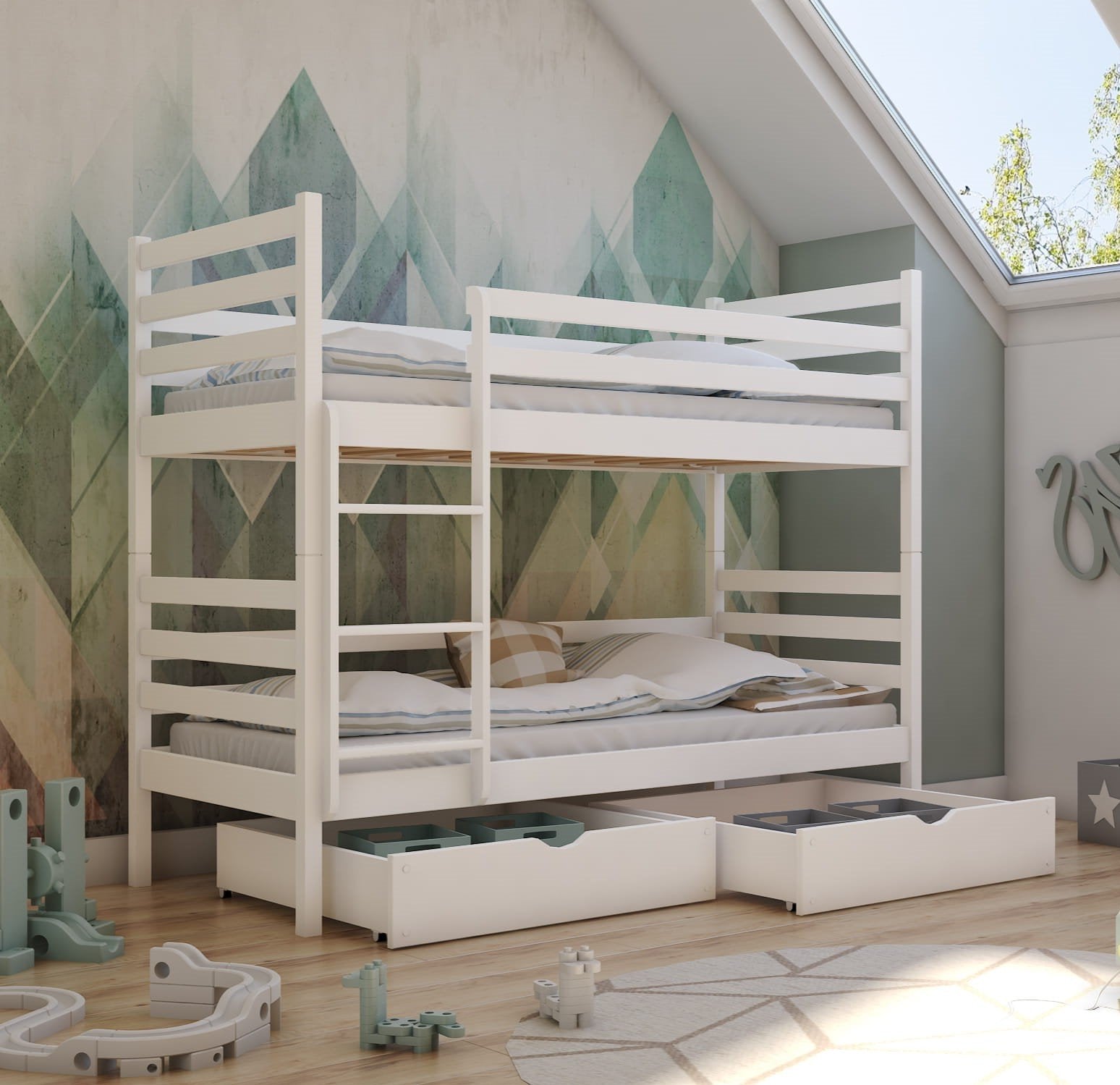 Wooden Bunk Bed Nemo with Storage White Matt Bunk Bed 