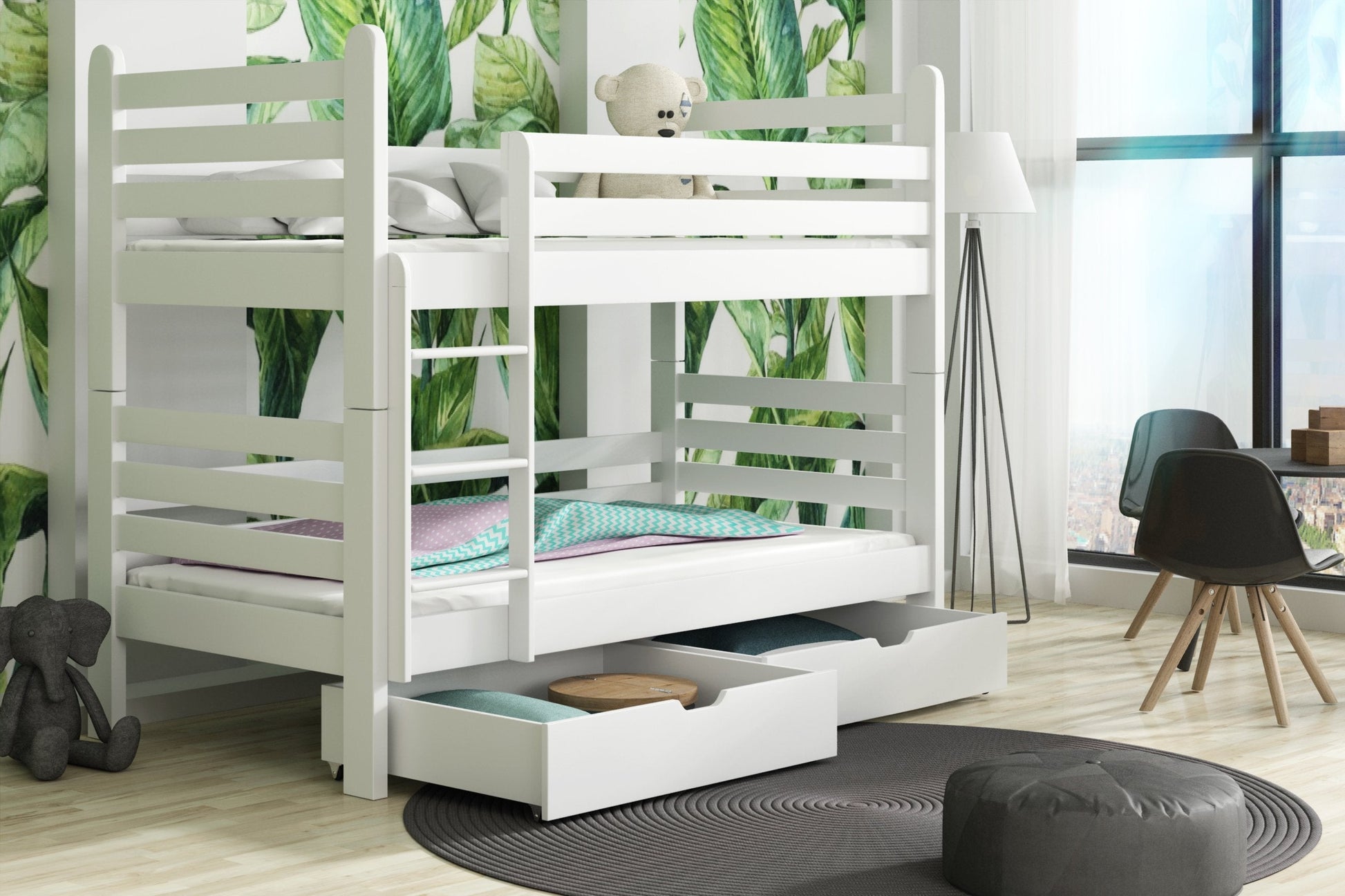 Wooden Bunk Bed Patryk with Storage White Matt Bunk Bed 