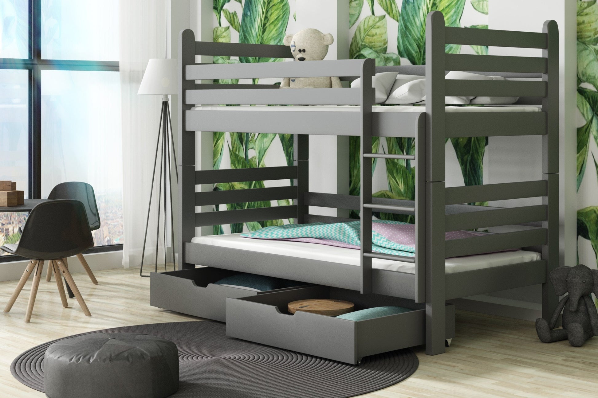 Wooden Bunk Bed Patryk with Storage Graphite Bunk Bed 