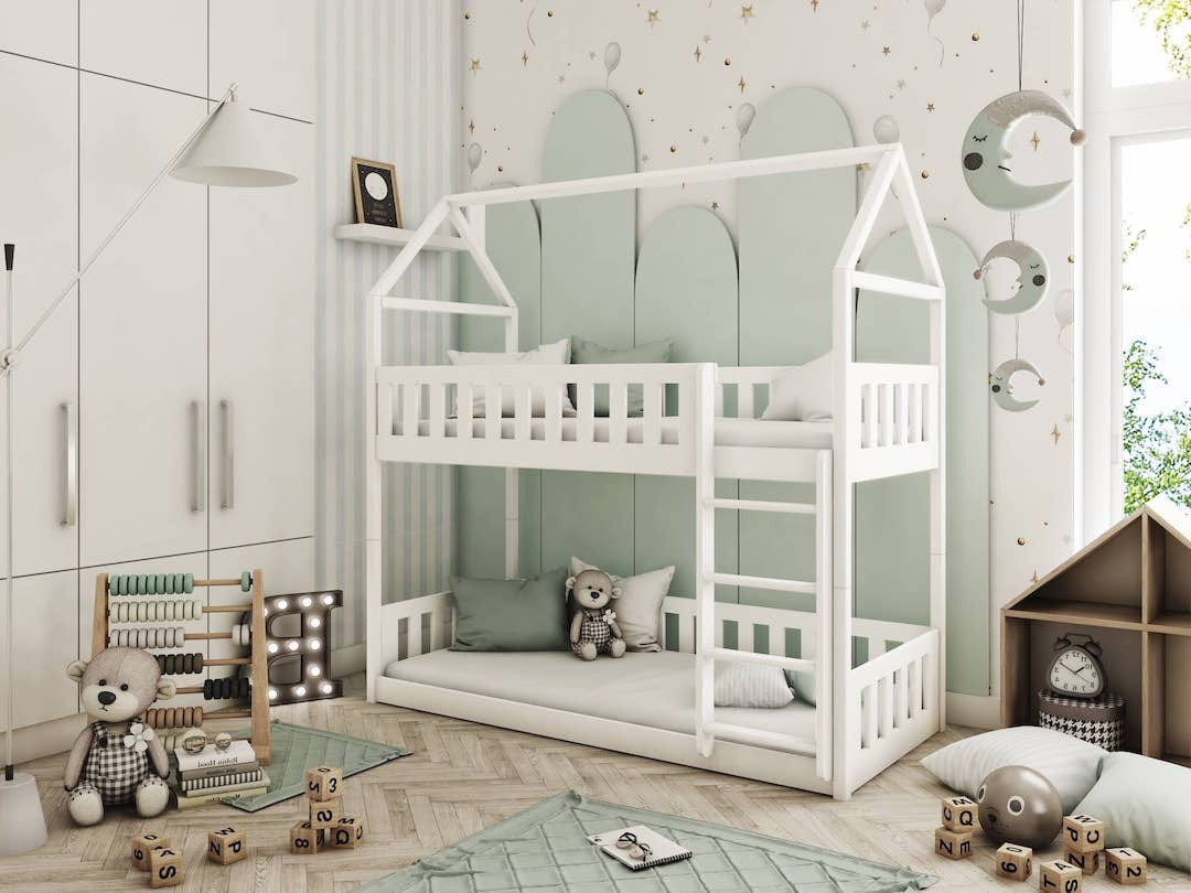 Solid Pine Wooden Bunk Bed – Single 3ft | Kids Mid Sleeper with Safety Guards & Universal Ladder White Foam Mattresses