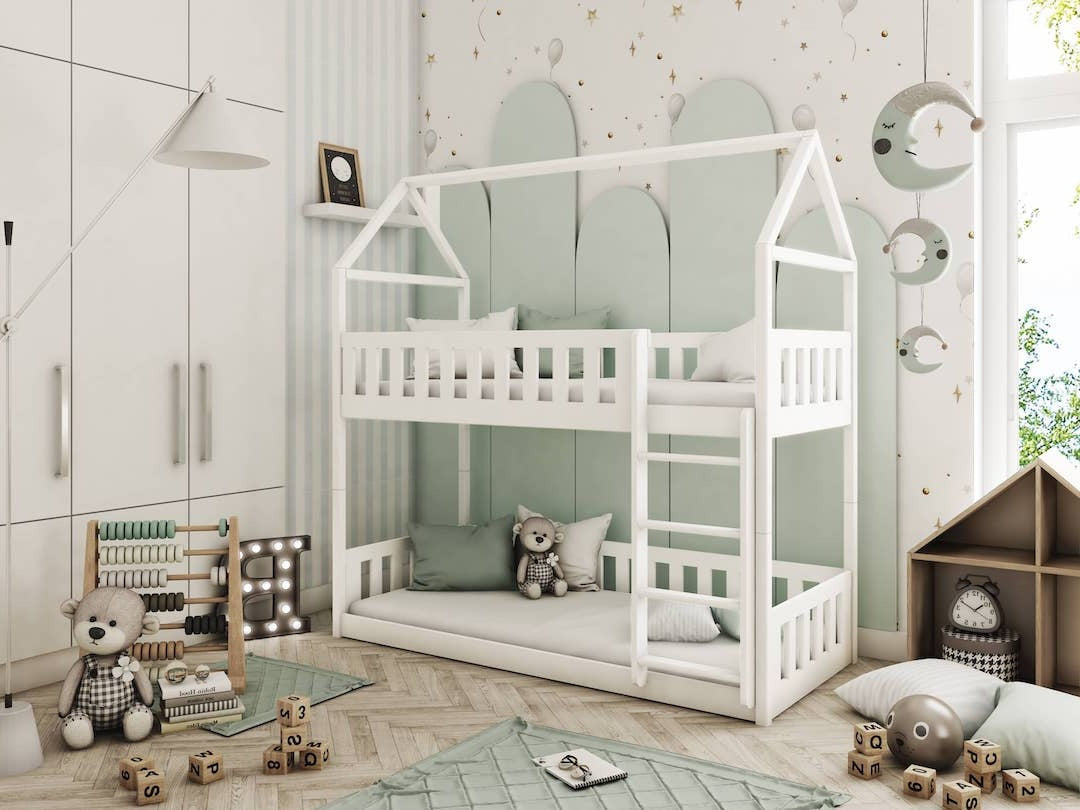 Single (3ft) Solid Pine Wooden Bunk Bed White Foam Mattresses