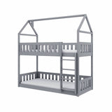 Single (3ft) Solid Pine Wooden Bunk Bed Grey Foam Mattresses
