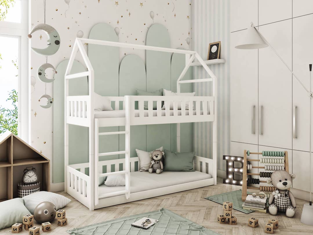 Solid Pine Wooden Bunk Bed – Single 3ft | Kids Mid Sleeper with Safety Guards & Universal Ladder White