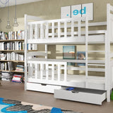 Single (3ft) Solid Pine Bunk Bed with Under Bed Storage Drawers White Matt Foam Mattresses