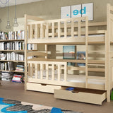Single (3ft) Solid Pine Bunk Bed with Under Bed Storage Drawers Pine Foam Mattresses