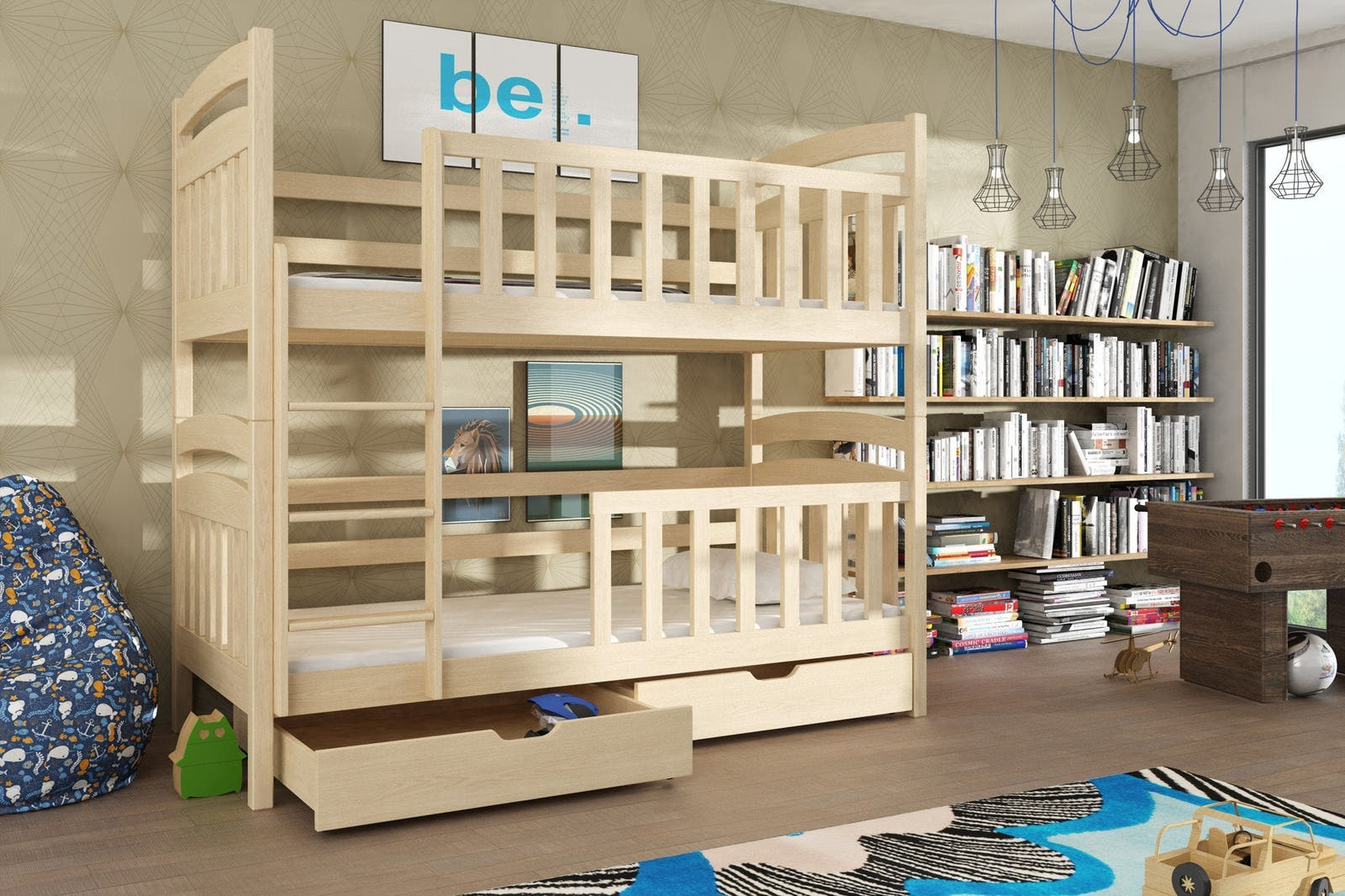 Solid Pine Bunk Bed with Under Bed Storage Drawers – Single 3ft | Kids Space Saving Bed with Safety Guards Pine