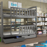 Single (3ft) Solid Pine Bunk Bed with Under Bed Storage Drawers Graphite