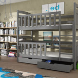Single (3ft) Solid Pine Bunk Bed with Under Bed Storage Drawers Graphite Foam Mattresses