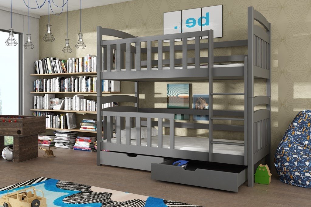 Wooden Bunk Bed Sebus with Storage Graphite Bunk Bed 