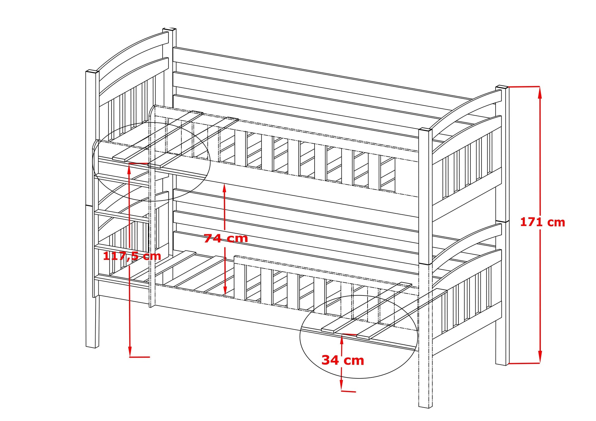 Wooden Bunk Bed Sebus with Storage-Bunk Bed