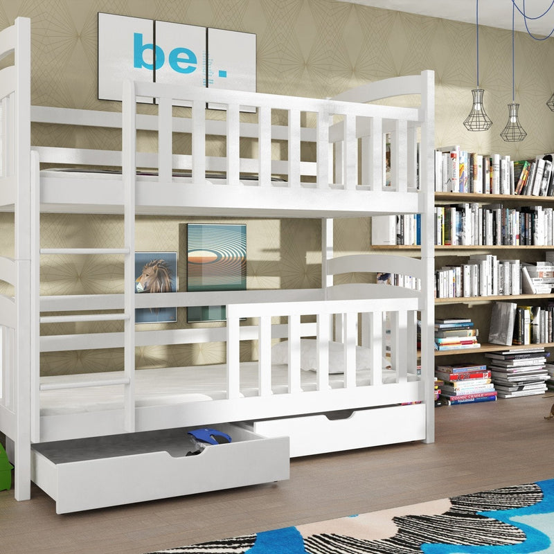 Sebus Single (3ft) Solid Pine Bunk Bed with Under Bed Storage Drawers