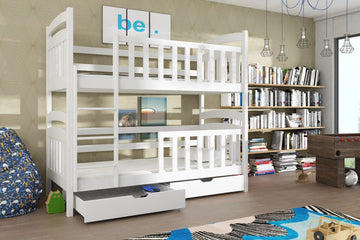 Single (3ft) Solid Pine Bunk Bed with Under Bed Storage Drawers White Matt