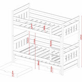 Single (3ft) Solid Pine Bunk Bed with Pull-Out Trundle & Storage