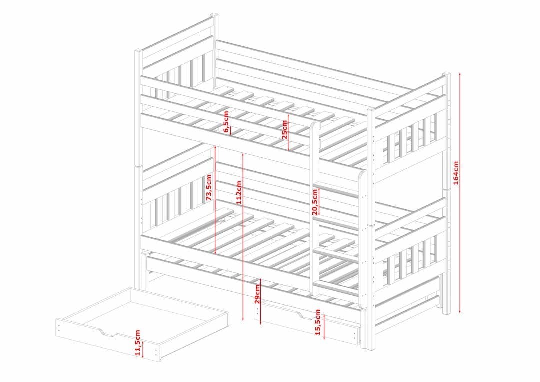 Single (3ft) Solid Pine Bunk Bed with Pull-Out Trundle & Storage