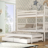 Single (3ft) Solid Pine Bunk Bed with Pull-Out Trundle & Storage White Matt Foam Mattresses