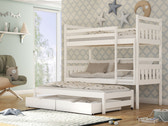 Single (3ft) Solid Pine Bunk Bed with Pull-Out Trundle & Storage White Matt Foam Mattresses