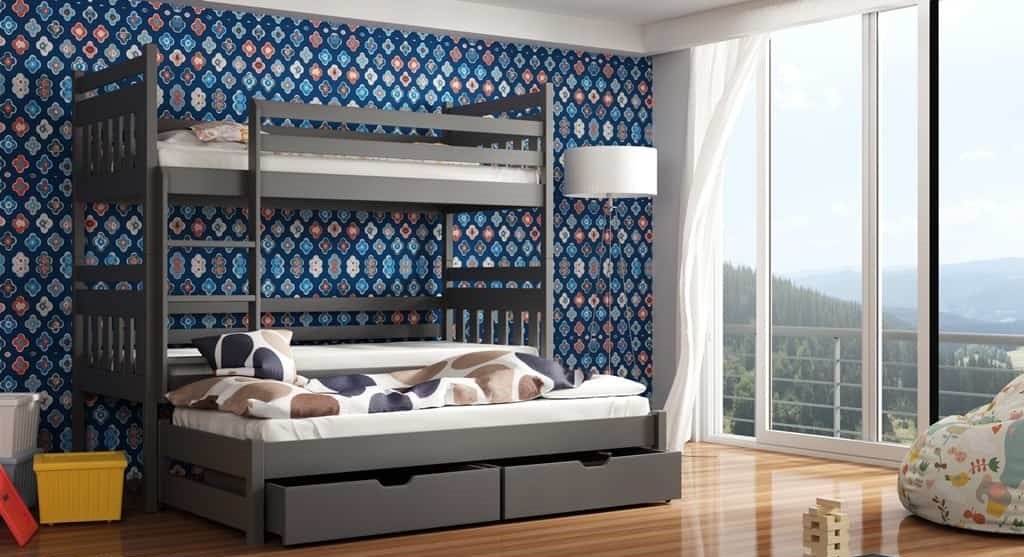 Wooden Bunk Bed Seweryn with Trundle and Storage Graphite Bunk Bed 