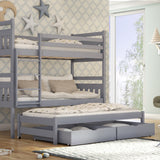 Single (3ft) Solid Pine Bunk Bed with Pull-Out Trundle & Storage Grey Matt