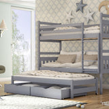 Single (3ft) Solid Pine Bunk Bed with Pull-Out Trundle & Storage Grey Matt Foam Mattresses
