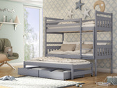 Single (3ft) Solid Pine Bunk Bed with Pull-Out Trundle & Storage Grey Matt Foam Mattresses