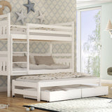 Single (3ft) Solid Pine Bunk Bed with Pull-Out Trundle & Storage White Matt