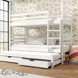 Single (3ft) Solid Pine Bunk Bed with Trundle & Storage Drawers White Matt Foam Mattresses