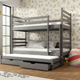 Single (3ft) Solid Pine Bunk Bed with Trundle & Storage Drawers Graphite Foam Mattresses
