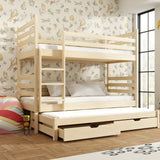 Single (3ft) Solid Pine Bunk Bed with Trundle & Storage Drawers Pine