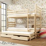 Single (3ft) Solid Pine Bunk Bed with Trundle & Storage Drawers Pine Foam Mattresses