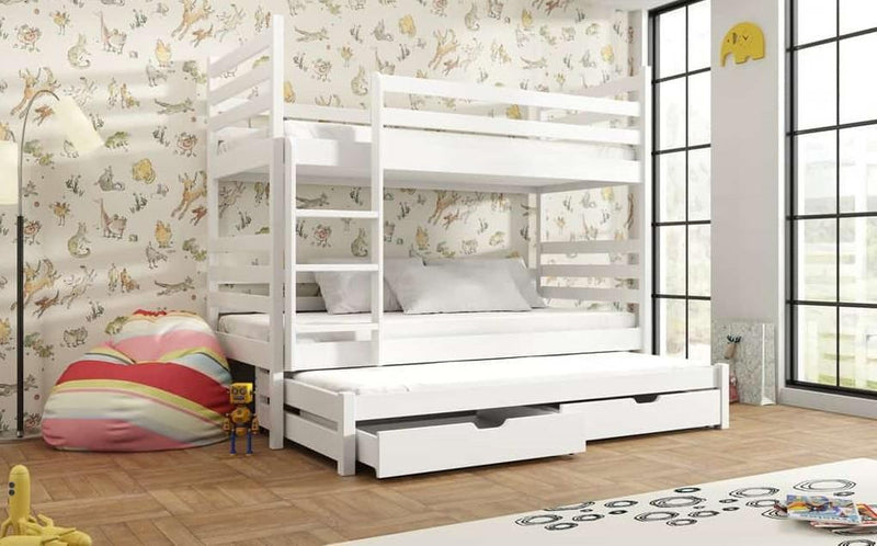 Tomi Single (3ft) Solid Pine Bunk Bed with Trundle & Storage Drawers