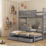 Single (3ft) Solid Pine Triple Sleeper Bunk Bed Grey Matt Foam Mattresses