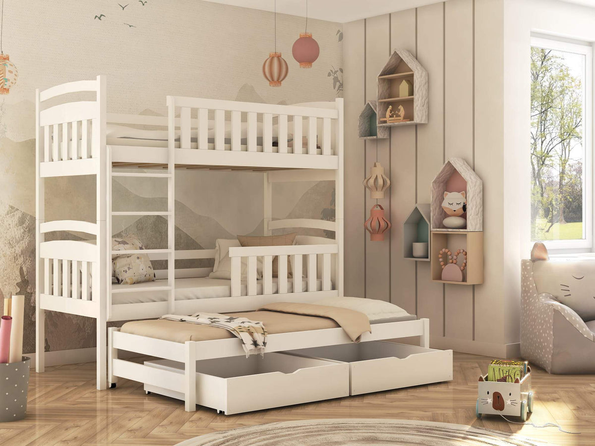 Single (3ft) Solid Pine Triple Sleeper Bunk Bed White Matt