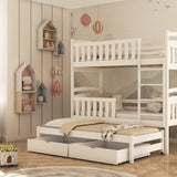 Single (3ft) Solid Pine Triple Sleeper Bunk Bed White Matt Foam Mattresses