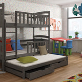 Single (3ft) Solid Pine Triple Sleeper Bunk Bed Graphite