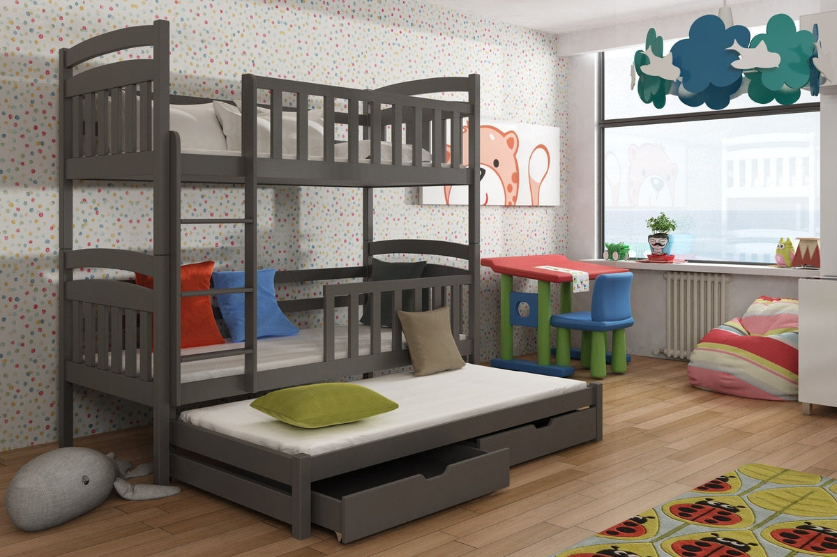 Single (3ft) Solid Pine Triple Sleeper Bunk Bed Graphite