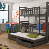 Single (3ft) Solid Pine Triple Sleeper Bunk Bed Graphite Foam Mattresses