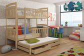 Solid Pine Bunk Bed with Trundle & 2 Storage Drawers – Single 3ft | Kids Triple Sleeper Bed Pine
