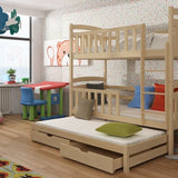 Single (3ft) Solid Pine Triple Sleeper Bunk Bed Pine Foam Mattresses