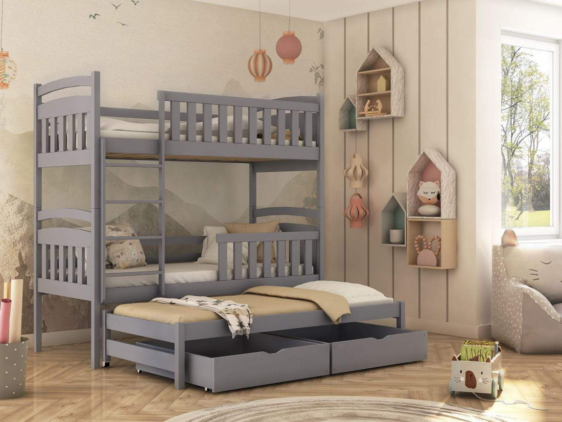 Wooden Bunk Bed Viki with Trundle and Storage Grey Matt Bunk Bed 