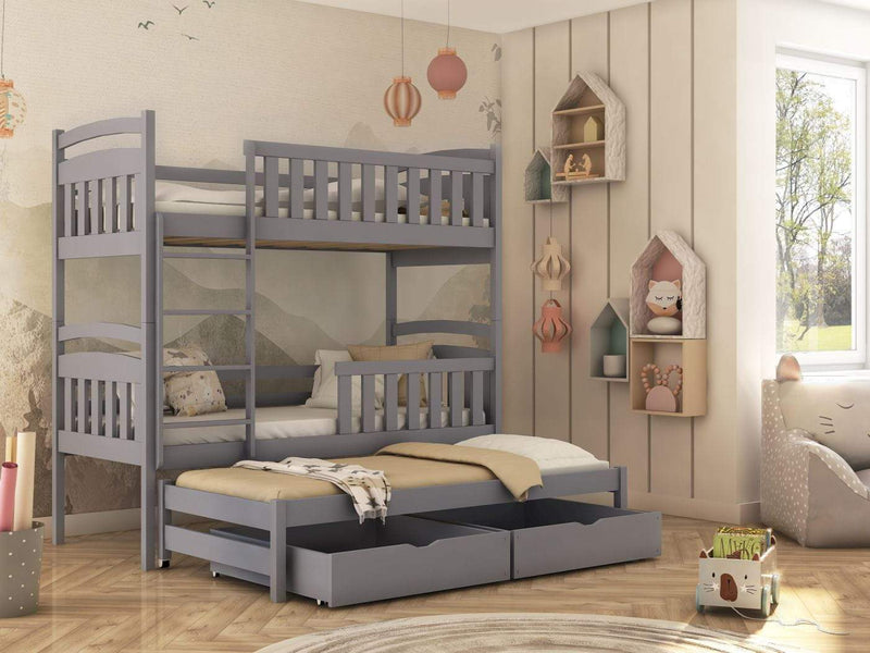 Solid Pine Bunk Bed Trundle & 2 Storage Drawers – Single 3ft Triple Sleeper Bed