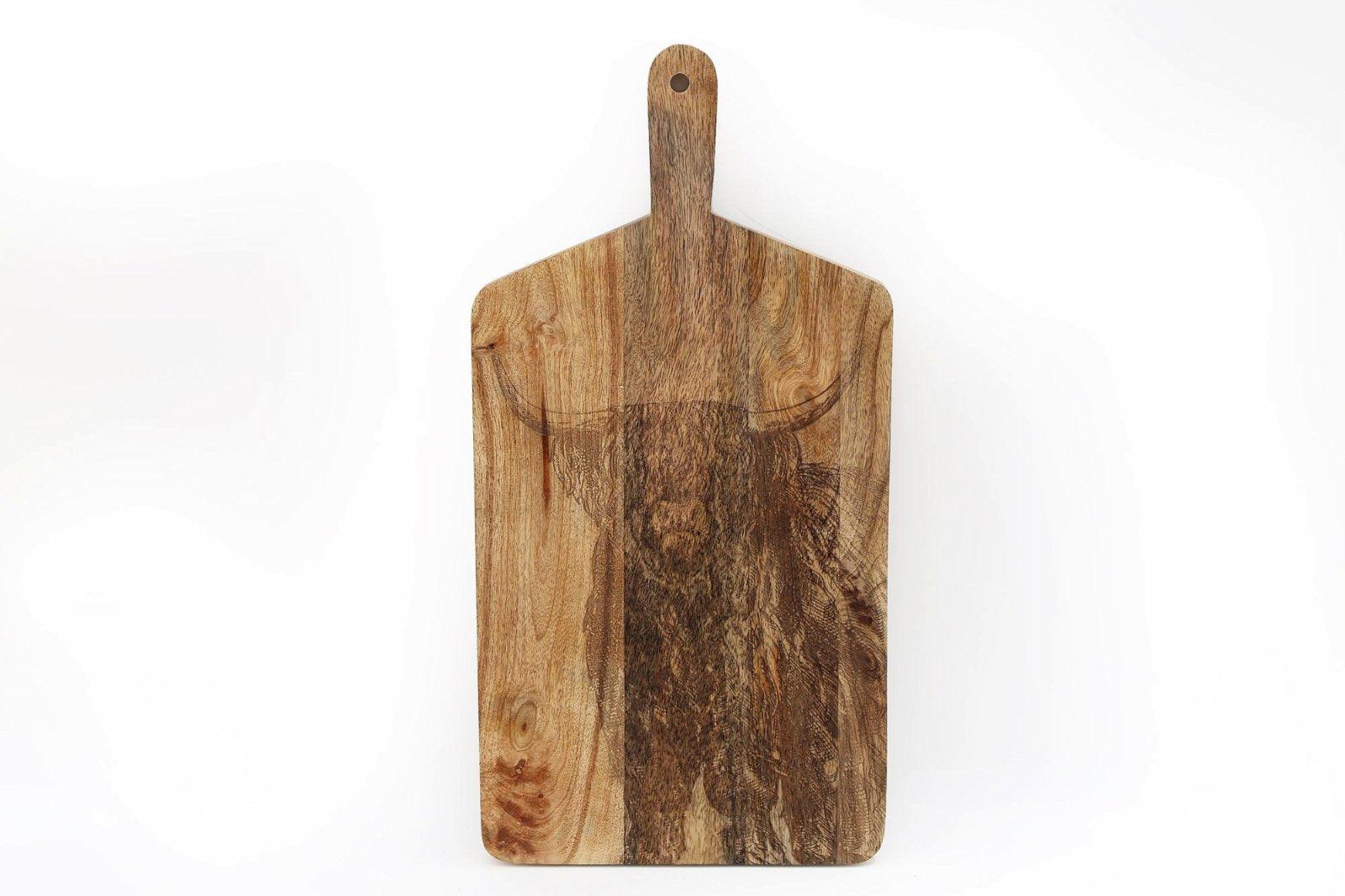 Wooden Chopping Board With Highland Cow Engraving 50cm-Trays & Chopping Boards