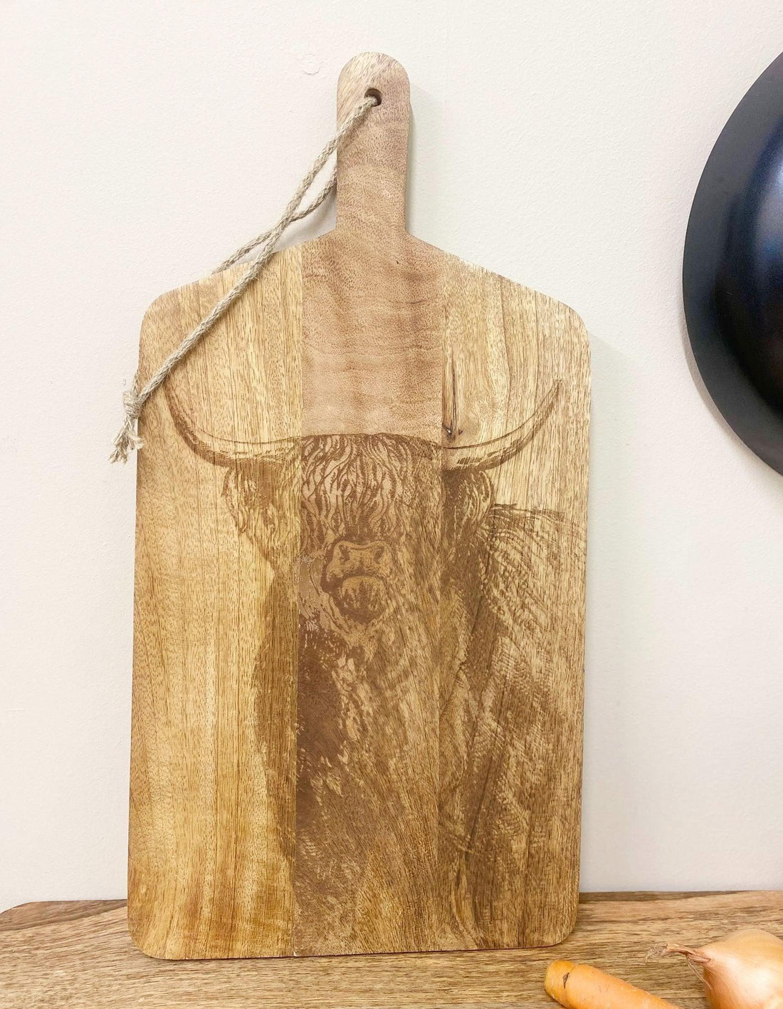 Wooden Chopping Board With Highland Cow Engraving 50cm - £33.99 - Trays & Chopping Boards 