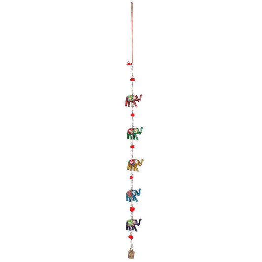 Wooden Hanging Elephant Decoration with Bell-Hanging Decorations