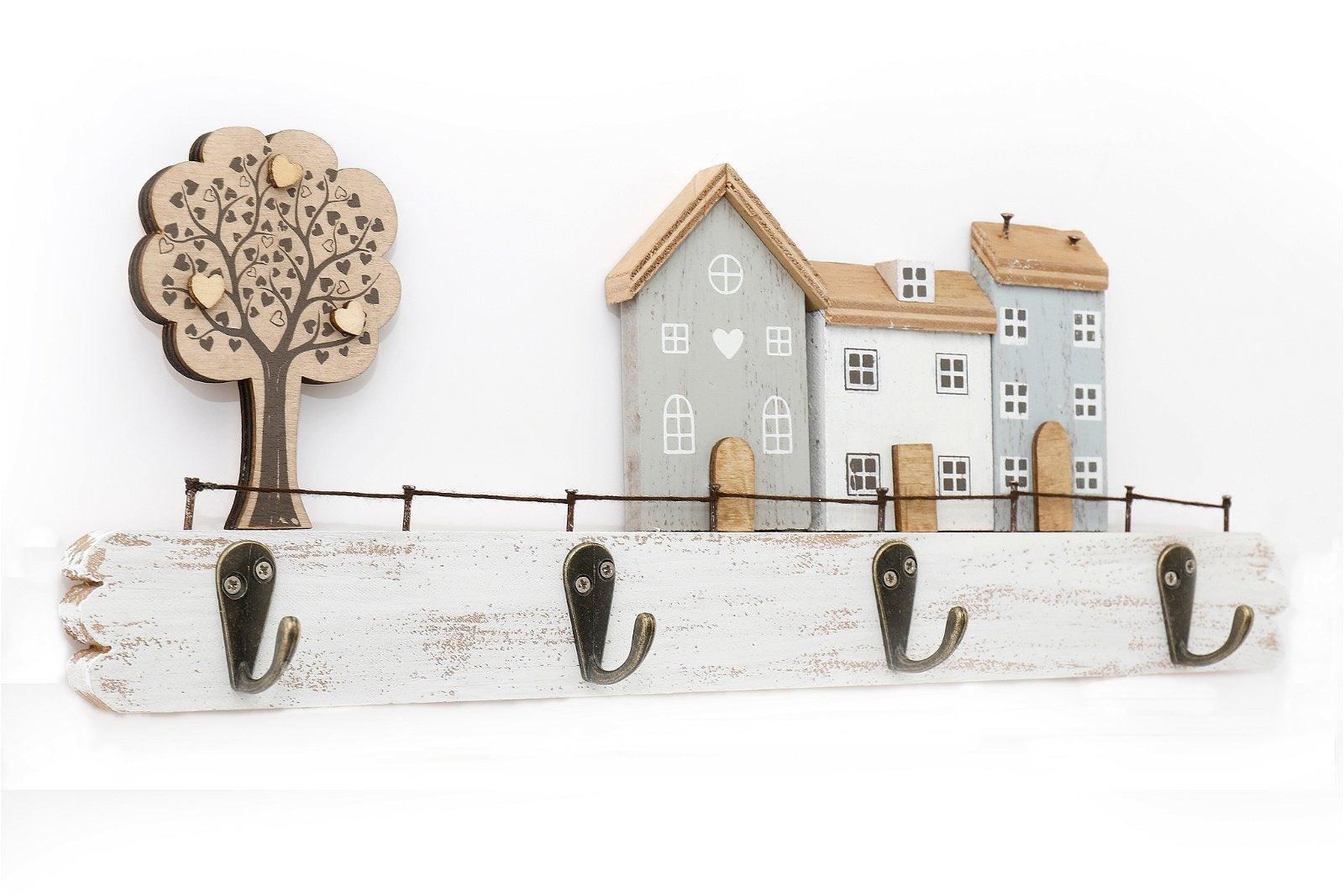 Wooden House with Four Hooks-